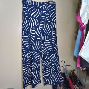 H&M Navy & White Abstract Wide-Leg Pants